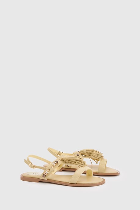 Tabi Faux Sued Tassel Trim Flat Sandals - Image 3