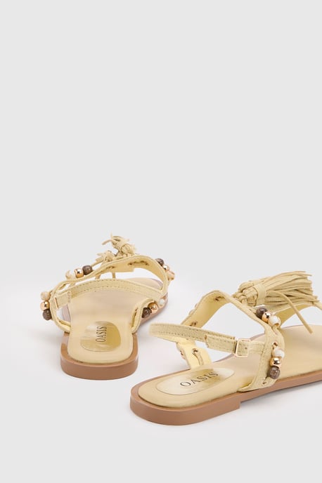 Tabi Faux Sued Tassel Trim Flat Sandals - Image 4