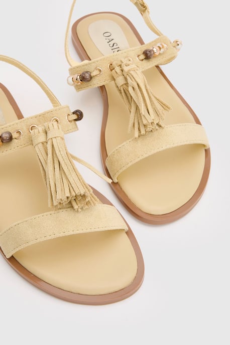 Tabi Faux Sued Tassel Trim Flat Sandals - Image 5