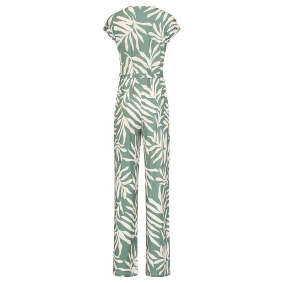 Smashed Lemon Groene stretch jumpsuit met bladprint en ceintuur | - Image 2
