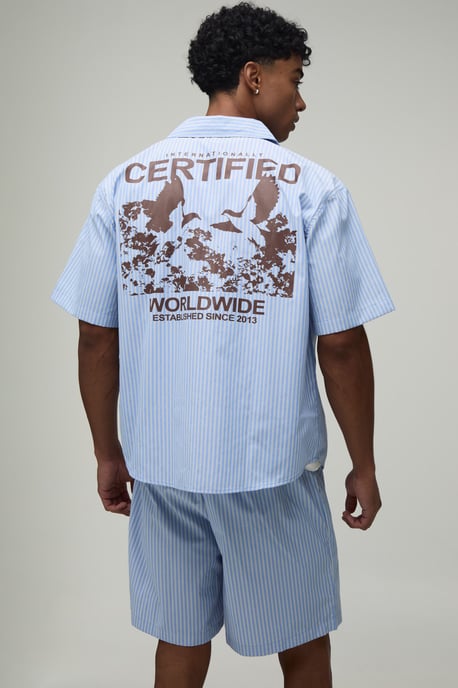 Certified Worldwide Poplin Stripe Oversized Shirt & Short Set - Image 1