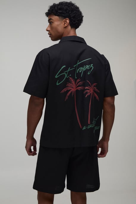 St Tropez Back Print Oversized Shirt & Short Set - Image 1