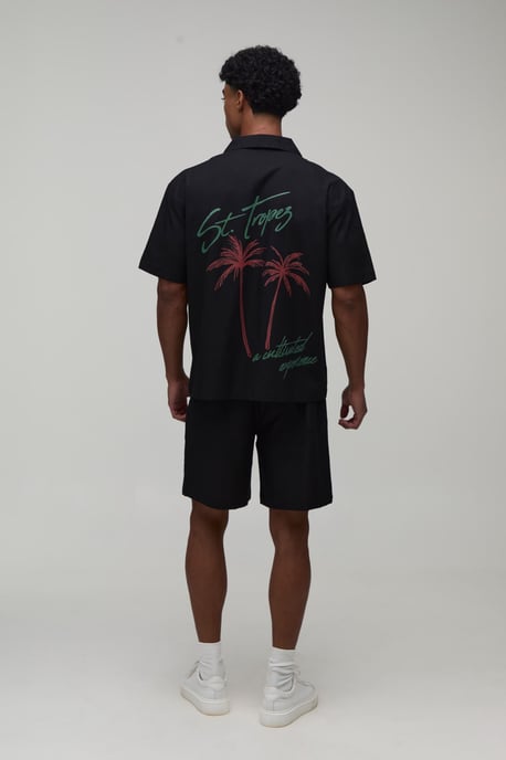 St Tropez Back Print Oversized Shirt & Short Set - Image 2