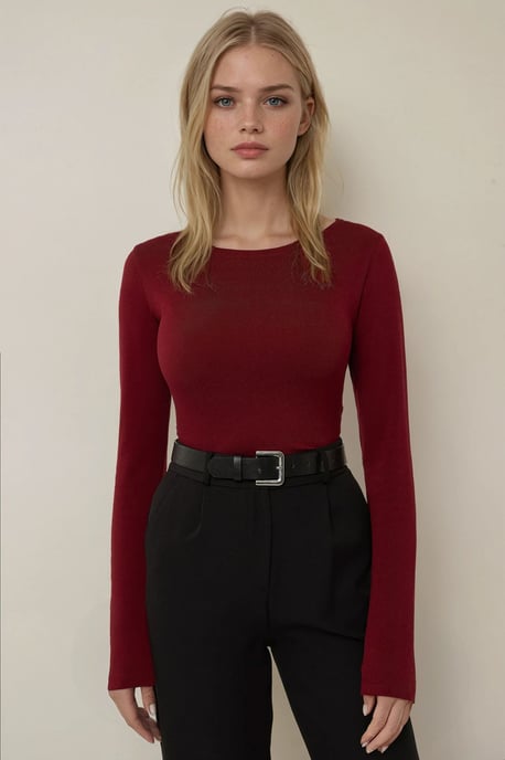 Slim Fit Boat Neck Long Sleeve Top - Image 1