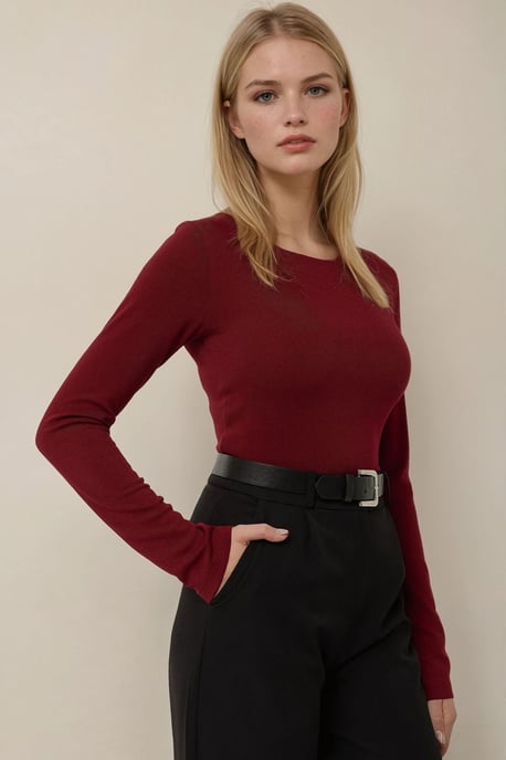 Slim Fit Boat Neck Long Sleeve Top - Image 2
