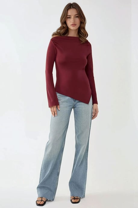Asymmetric Ribbed Top with Slit - Image 3