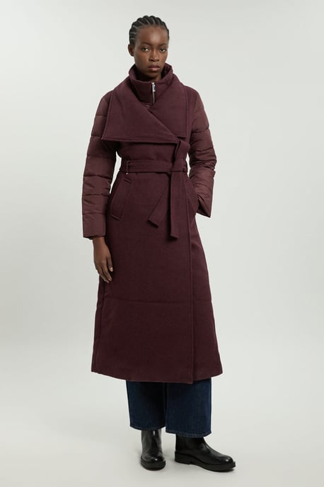 Wool Blend Hybrid Puffer Belted Midi Coat - Image 1