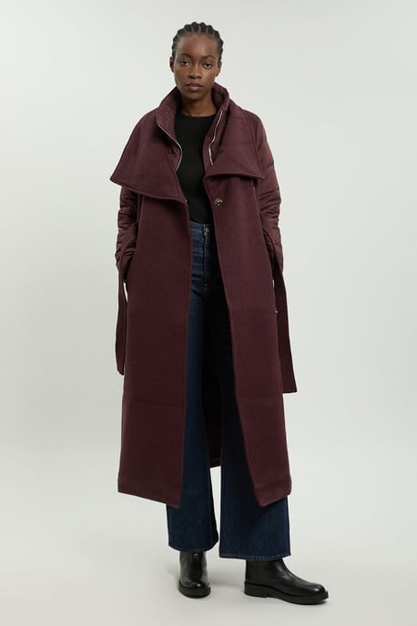 Wool Blend Hybrid Puffer Belted Midi Coat - Image 2