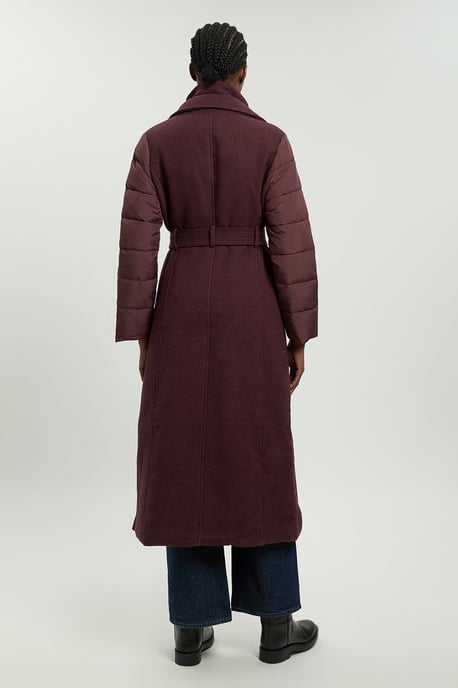 Wool Blend Hybrid Puffer Belted Midi Coat - Image 4