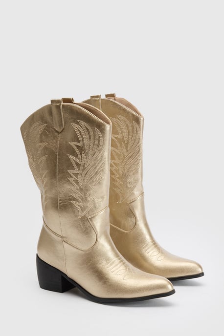 Wide Fit Tab Detail Ankle Cowboy Western Boots - Image 3