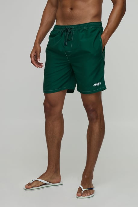 Contrast Stitch Mid Length Man Embroidered Swim Short - Image 1