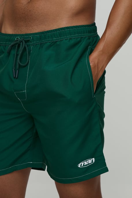 Contrast Stitch Mid Length Man Embroidered Swim Short - Image 3