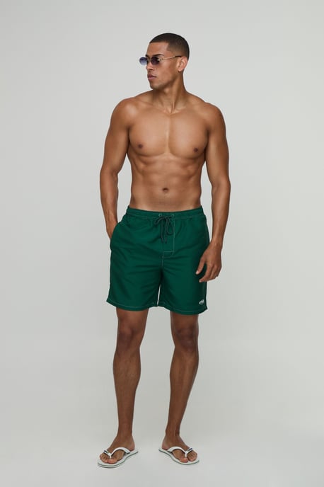 Contrast Stitch Mid Length Man Embroidered Swim Short - Image 4