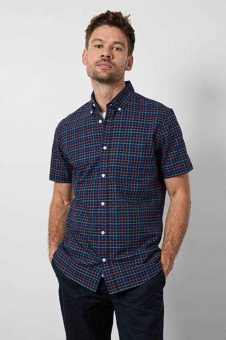 Navy Window Check Short Sleeve Shirt - Image 1