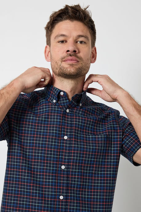 Navy Window Check Short Sleeve Shirt - Image 2