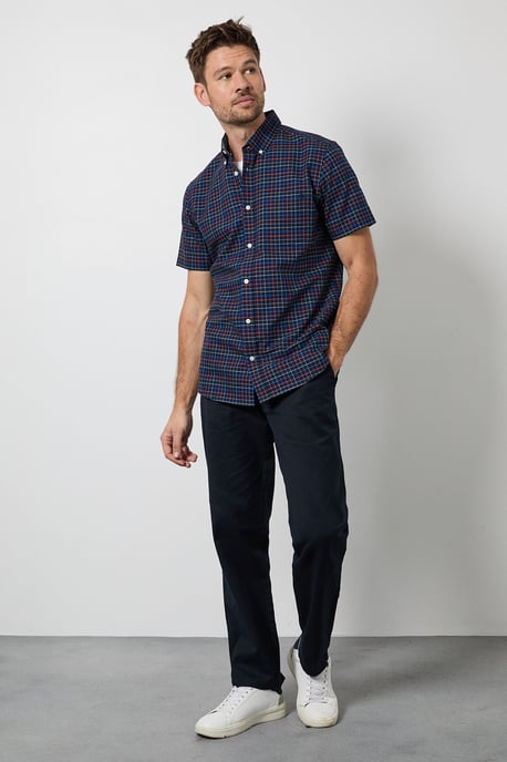 Navy Window Check Short Sleeve Shirt - Image 4