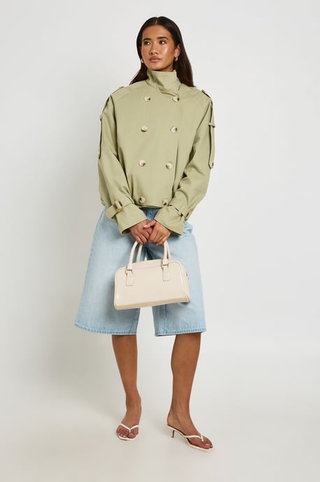 Funnel Neck Double Breasted Trench - Image 3
