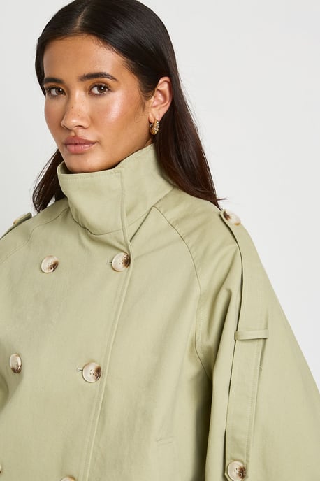 Funnel Neck Double Breasted Trench - Image 4
