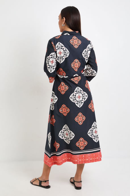 Tile Print Tie Front Midi Shirt Dress - Image 3