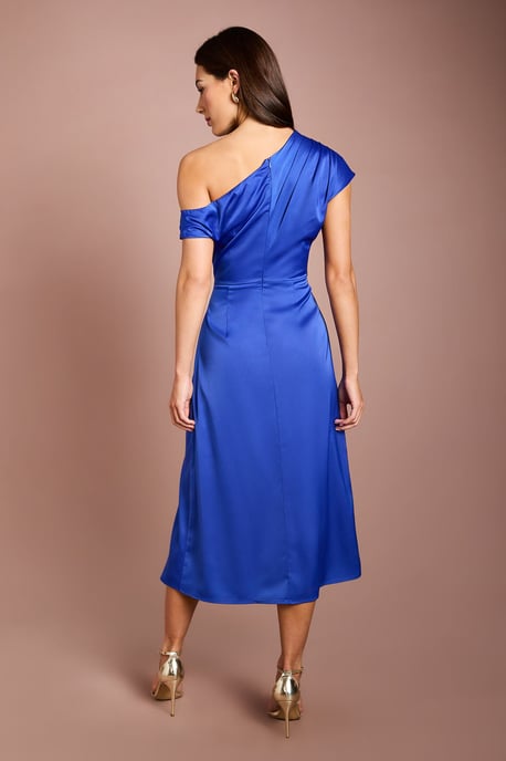 Off Shoulder Satin Side Tie Midi Dress - Image 3