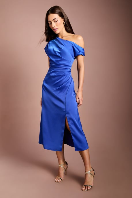 Off Shoulder Satin Side Tie Midi Dress - Image 4