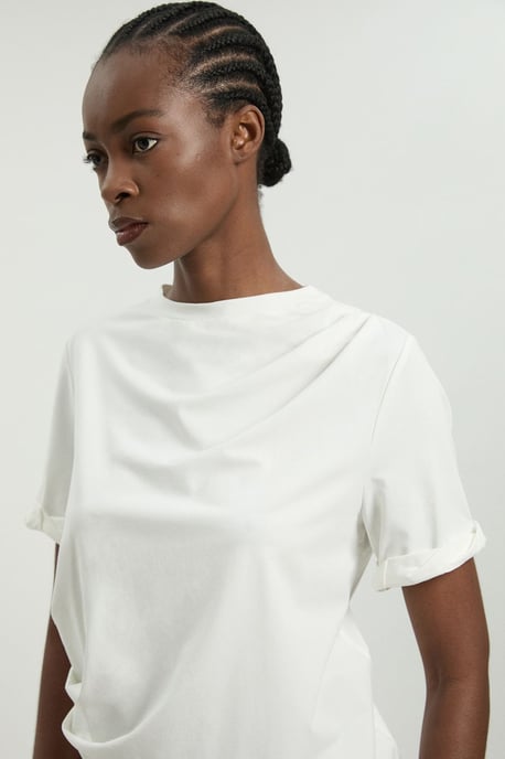 Cotton Jersey Gathered Detail T-Shirt - Image 2