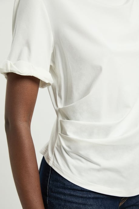 Cotton Jersey Gathered Detail T-Shirt - Image 3