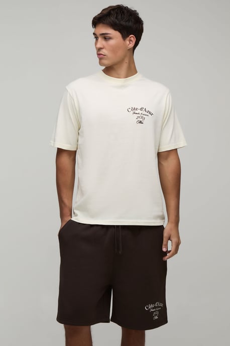 Regular Fit Embroidered French Riviera T-Shirt & Regular Fit Short Set - Image 1