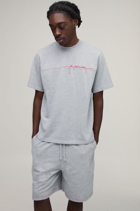 Regular Loopback Contrast Stitch Embroidered T-Shirt and Regular Fit Short Set - Image 1