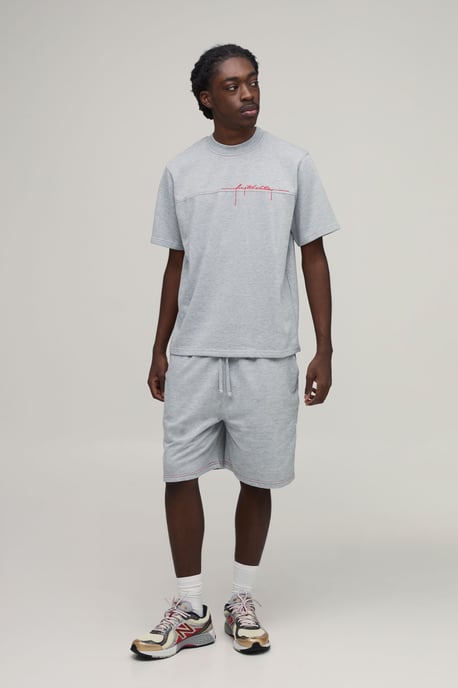 Regular Loopback Contrast Stitch Embroidered T-Shirt and Regular Fit Short Set - Image 4