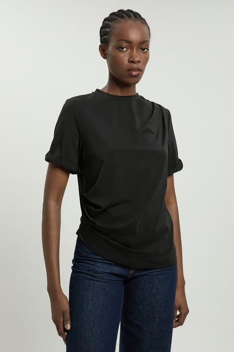 Cotton Jersey Gathered Detail T-Shirt - Image 1
