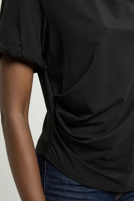 Cotton Jersey Gathered Detail T-Shirt - Image 2