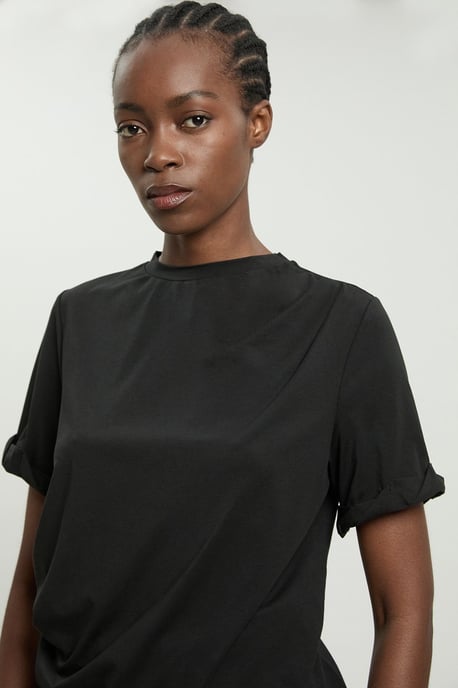 Cotton Jersey Gathered Detail T-Shirt - Image 3