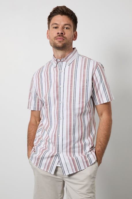 Rust Orange Multi Stripe Short Sleeve Shirt - Image 1