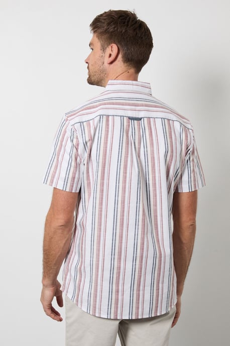 Rust Orange Multi Stripe Short Sleeve Shirt - Image 3