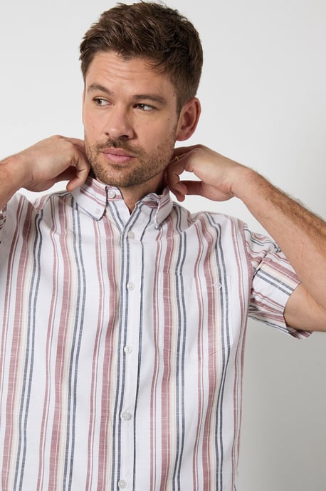 Rust Orange Multi Stripe Short Sleeve Shirt - Image 4