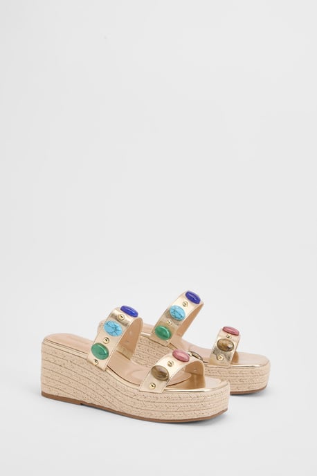 Bead Detail Double Strap Espadrille Wedges - Image 2