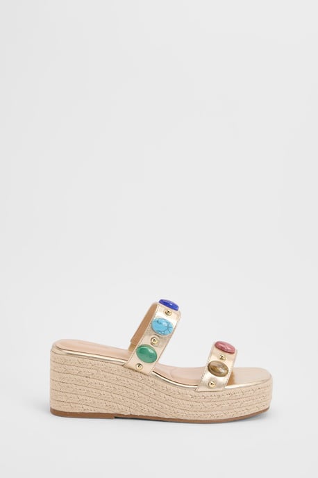 Bead Detail Double Strap Espadrille Wedges - Image 3