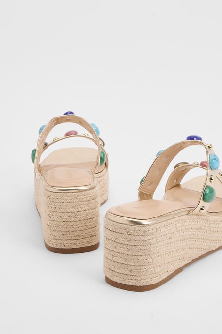 Bead Detail Double Strap Espadrille Wedges - Image 4