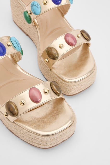 Bead Detail Double Strap Espadrille Wedges - Image 5