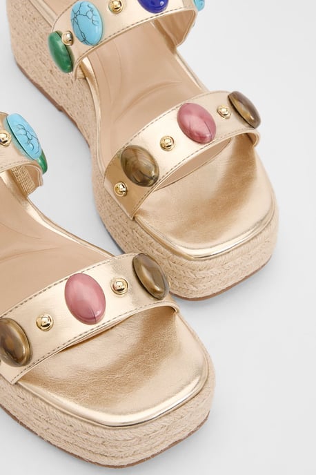 Bead Detail Double Strap Espadrille Wedges - Image 6