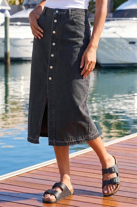 Denim Button Skirt - Image 1