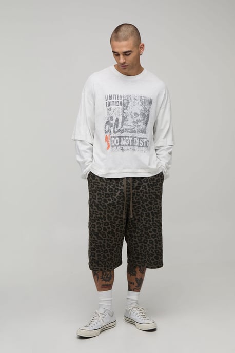 Leopard Printed Washed Jersey Bermuda Jort - Image 4