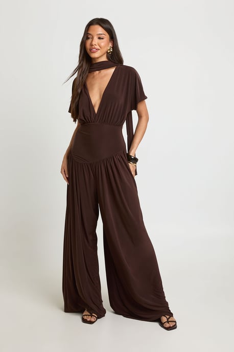 Slinky Angel Sleeve Wide Leg Jumpsuit - Image 3