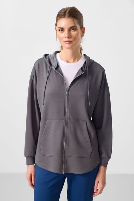 Overmaatse Hooded Longsleeve Rits Tuniek Top - Image 2