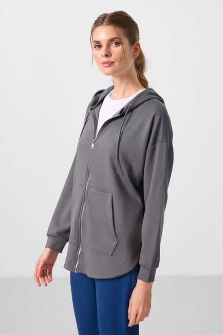 Overmaatse Hooded Longsleeve Rits Tuniek Top - Image 6