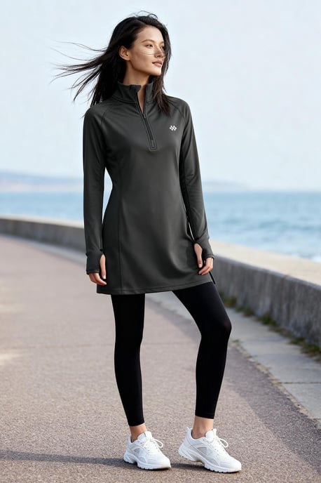 Long-sleeve Knit Tunic Top With Half Turtleneck - Image 2