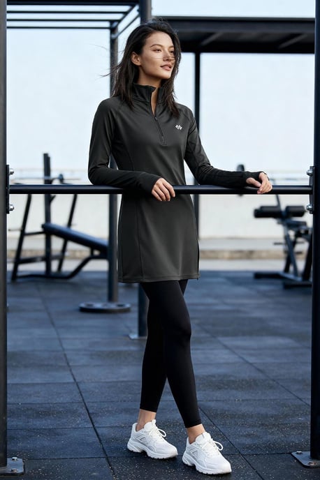 Long-sleeve Knit Tunic Top With Half Turtleneck - Image 4