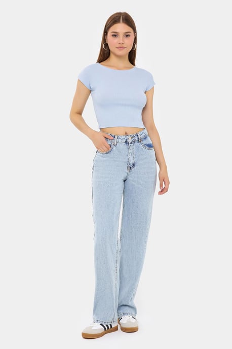 Basic Round Neck Short Sleeve Cropped Top - Image 2
