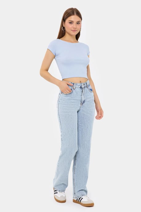 Basic Round Neck Short Sleeve Cropped Top - Image 3